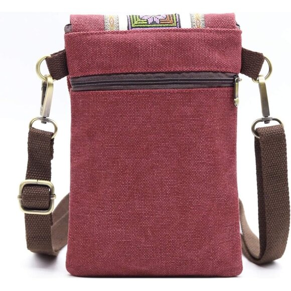 Women's Red Wine Vintage Embroidered Cute Mini Cross Body Bag Small Handbags - Picture 7 of 7